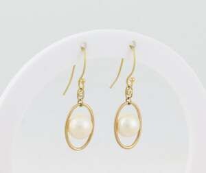 18k Gold Over Sterling Silver Freshwater Pearl Earrings Dangle Drop 1 1/4" x 3/8